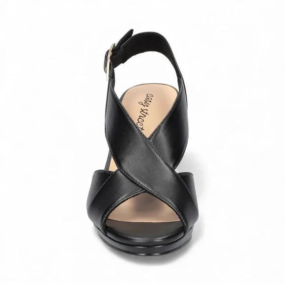 Easy Street Christy Slingback Heeled Sandals Cross Strap Buckle 7.5 Black NEW - Picture 12 of 16
